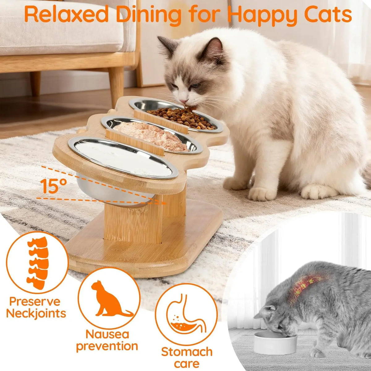BaKay Trio — Wooden feeder with 3 bowls