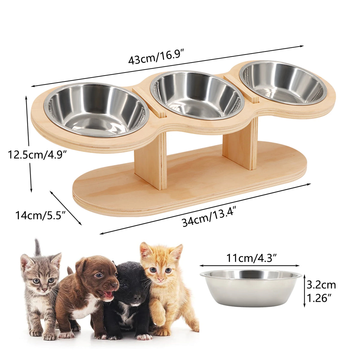 BaKay Trio — Wooden feeder with 3 bowls