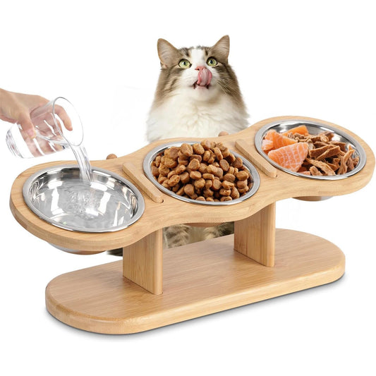 BaKay Trio — Wooden feeder with 3 bowls